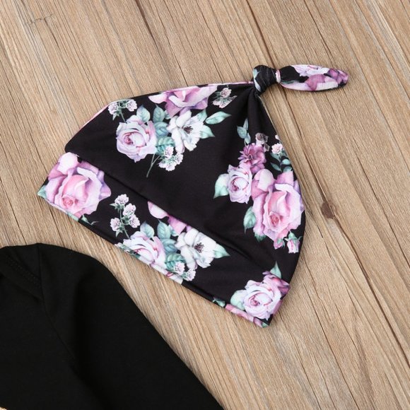 NEW Infant Girls Black Floral Little Sister 4 Pc Outfit - Picture 3 of 7